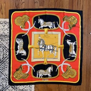 Vintage RARE Hermes Navy Red Silk Scarf Horses